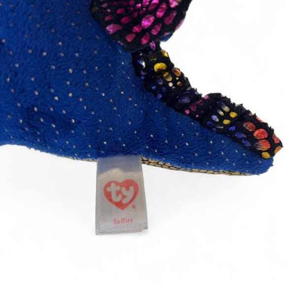 TY Beanie Boo Saffire Dragon Plush 6.5" Blue Gold Glitter Cosmic Collectible - Picture 8 of 9